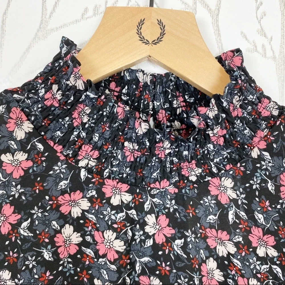 Nanette Lapore Mini Floral Mock neck Black Dress 8
